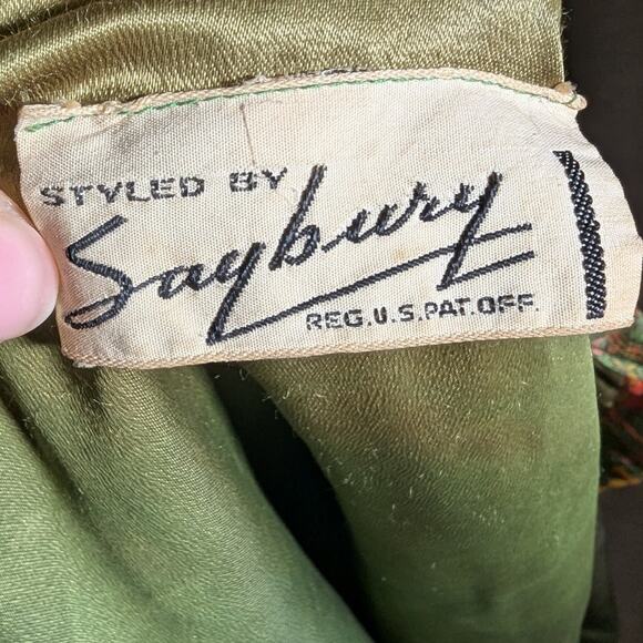 Vtg 1950s Saybury Mustard Yellow Green Paisley Quilted Button Up Overcoat M L - Picture 7 of 8